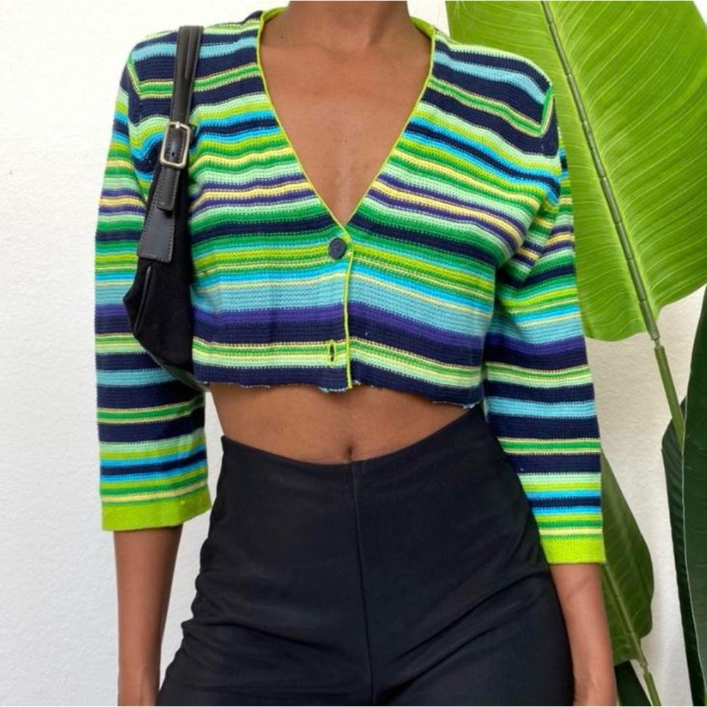 Vintage Liz Claiborne Striped Cropped Cardigan!